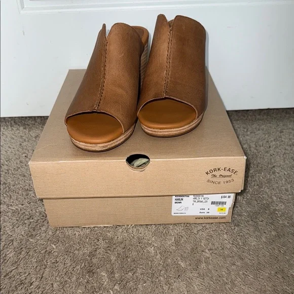 Kork-Ease Brown Tan Leather Mules with Block Heel - Picture 9 of 11